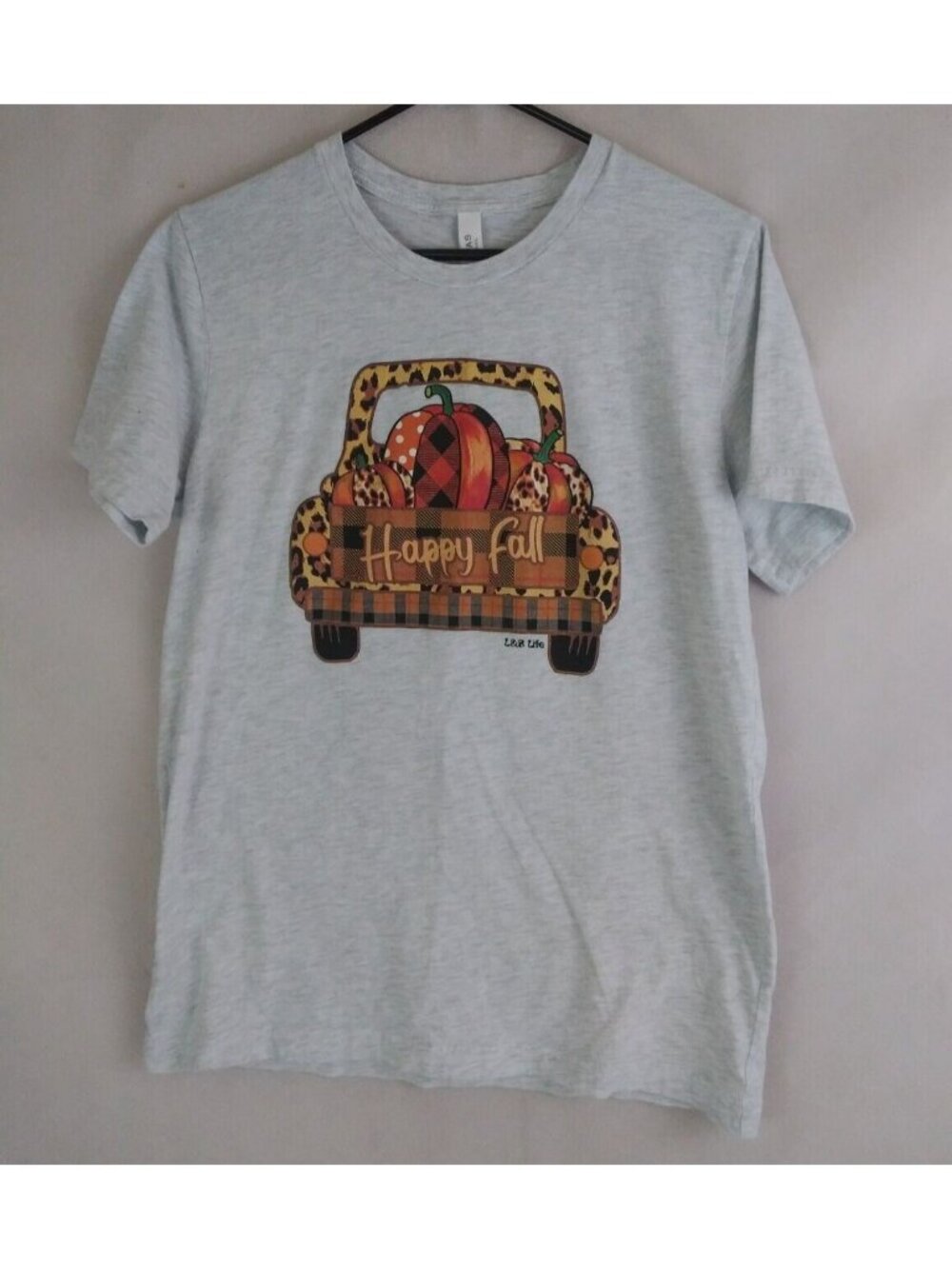 Bella+Canvas Women's T-Shirt With Happy Fall Pumpkin Truck Design Size Medium
